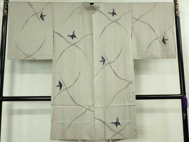 平和屋本店#極上 IKKI流 斉藤一騎 京都の名門ブランド 銀花仙 BANKANわものや 長羽織 単衣 舞蝶文 牡丹鼠色地 たとう紙付 逸品DZAB2770kh6