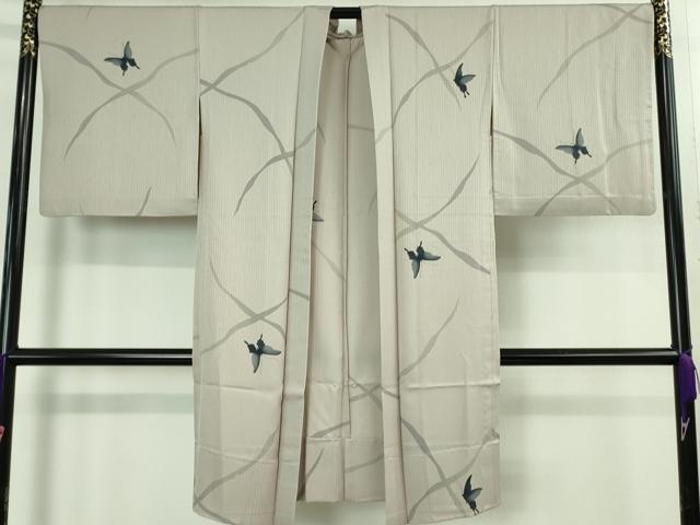 平和屋本店#極上 IKKI流 斉藤一騎 京都の名門ブランド 銀花仙 BANKANわものや 長羽織 単衣 舞蝶文 牡丹鼠色地 たとう紙付 逸品DZAB2770kh6
