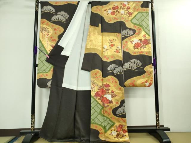 平和屋本店●極上 振袖 駒刺繍 絞り 霞吉祥花松文 蝉色地 金彩 逸品 DZAB2776kh6