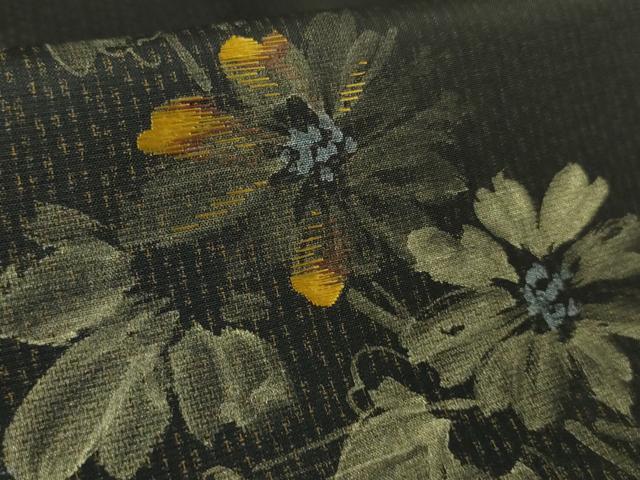 平和屋着物●極上 本場染大島紬 訪問着 手描き 枝花文 黒地 逸品 DZAB2786kh6
