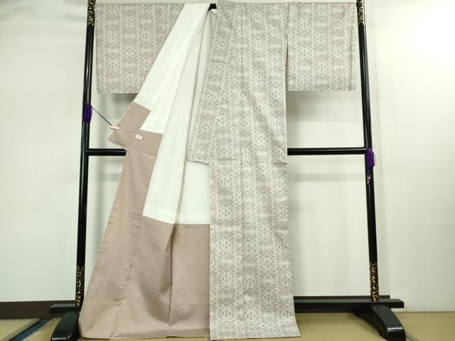 平和屋本店●極上 京都染織メーカー・貴久樹謹製 野蚕糸大島 本場縞大島紬 川野織物謹製 牡丹鼠色地 証紙付き 逸品 未使用 DZAB2790kh6