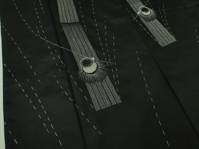 平和屋着物●極上 訪問着 紬 刺し子 総刺繍 人物 蓑笠 枝垂れ柳 黒地 逸品 DZAB2792kh6