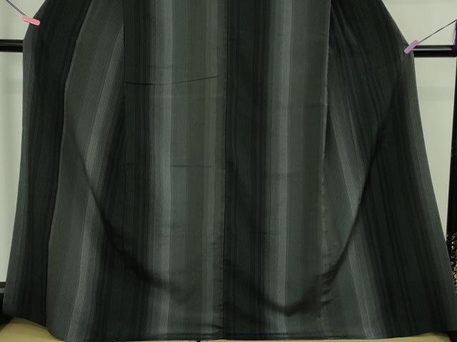 平和屋本店▽極上 本塩沢 やまだ織 単衣 縞 須藤麻紀作 黒地 証紙付き 逸品 DZAB2794kh6