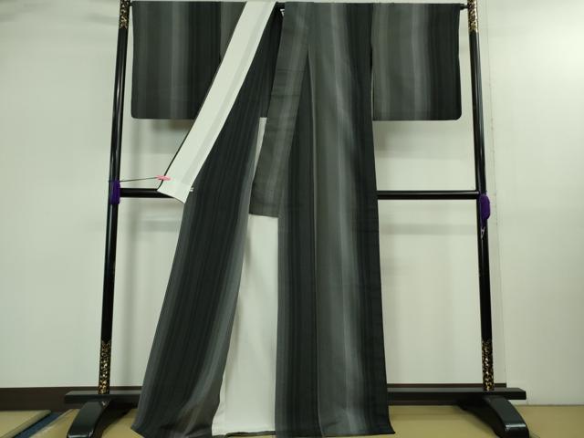 平和屋本店▽極上 本塩沢 やまだ織 単衣 縞 須藤麻紀作 黒地 証紙付き 逸品 DZAB2794kh6