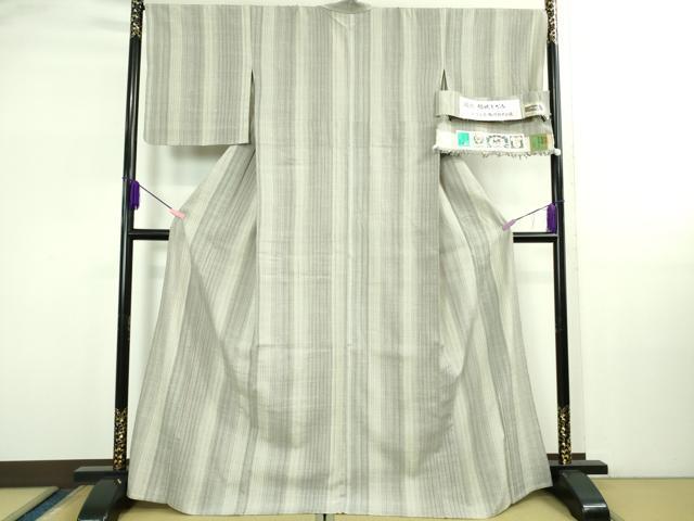 平和屋着物▽極上 結城ちぢみ 単衣 奥順謹製 はたおり娘 手緒里 縮縞 証紙付き 逸品 DZAB2800kh6