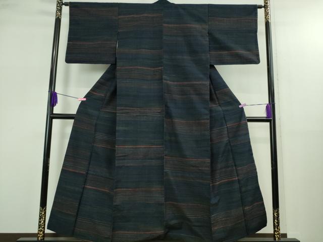 平和屋本店●極上 郡上紬 草木染 横縞 逸品 DZAB2805kh6