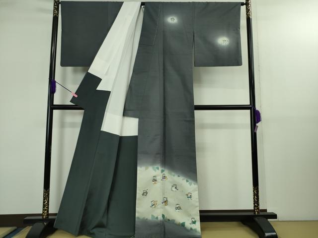 平和屋着物●極上 本天目染 藤原美栄子 訪問着 白山紬 ふくろうの音楽隊 褐色地 金彩 パンフレット付き 逸品 DZAB2809kh6
