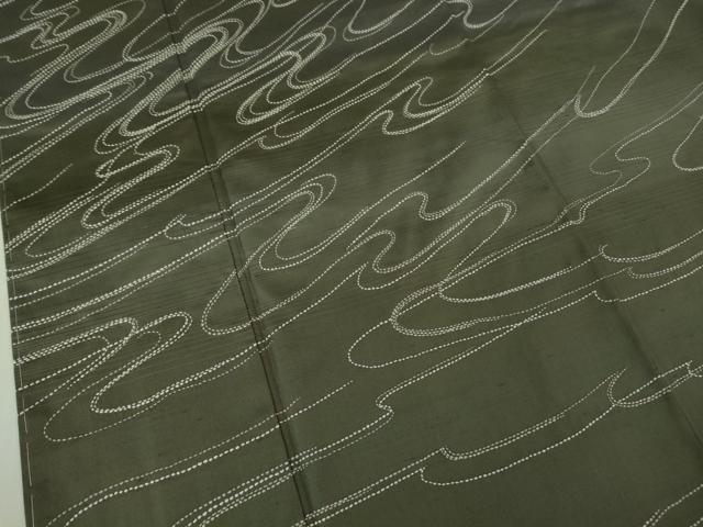 平和屋着物●極上 訪問着 刺し子 総刺繍 白山紬 流水文 藍海松茶色地 暈し染め 逸品 未使用 DZAB2812kh6