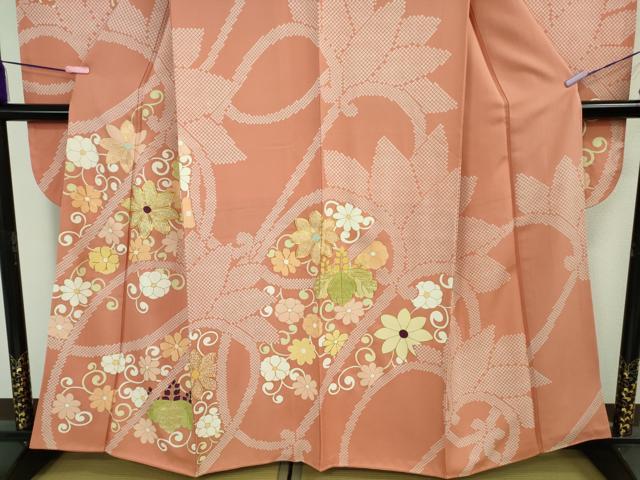 平和屋本店●極上 創業460年・千總 振袖 駒刺繍 桐花文 甚三紅色地 金彩 逸品 DZAB2848kh6