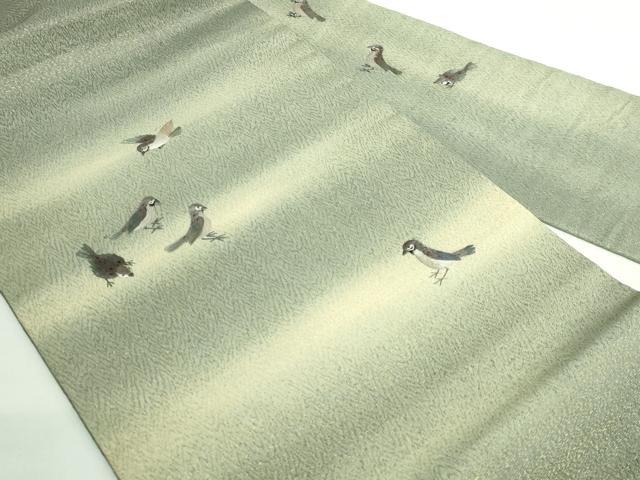 平和屋着物●極上 アンティーク 大正ロマン 九寸名古屋帯 総手刺繍 雀 金糸 逸品 DZAB2869kh6