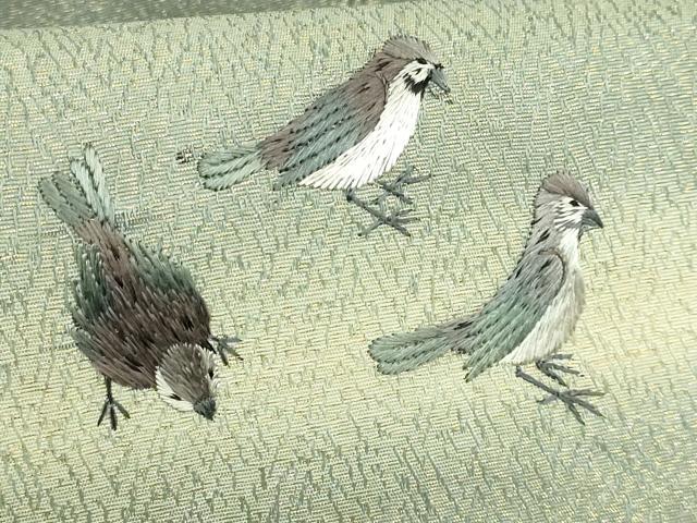 平和屋着物●極上 アンティーク 大正ロマン 九寸名古屋帯 総手刺繍 雀 金糸 逸品 DZAB2869kh6