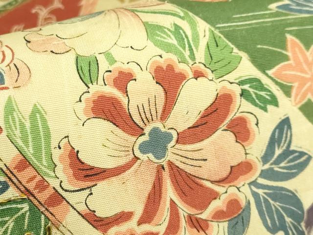 平和屋本店●極上 アンティーク 大正ロマン 丸帯 引き抜き帯 刺繍 几帳唐獅子花文 逸品 DZAB2876kh6