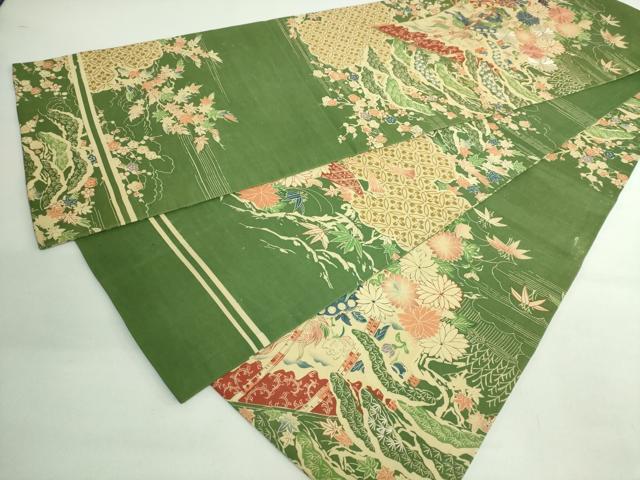 平和屋本店●極上 アンティーク 大正ロマン 丸帯 引き抜き帯 刺繍 几帳唐獅子花文 逸品 DZAB2876kh6