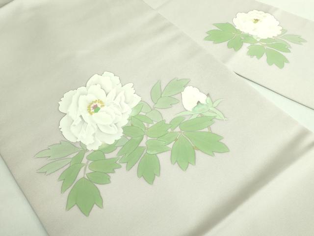平和屋着物●極上 塩瀬 九寸名古屋帯 手描き 枝花文 灰色地 逸品 DZAB2884kh6