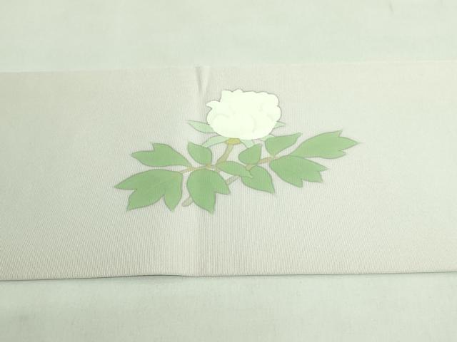 平和屋着物●極上 塩瀬 九寸名古屋帯 手描き 枝花文 灰色地 逸品 DZAB2884kh6