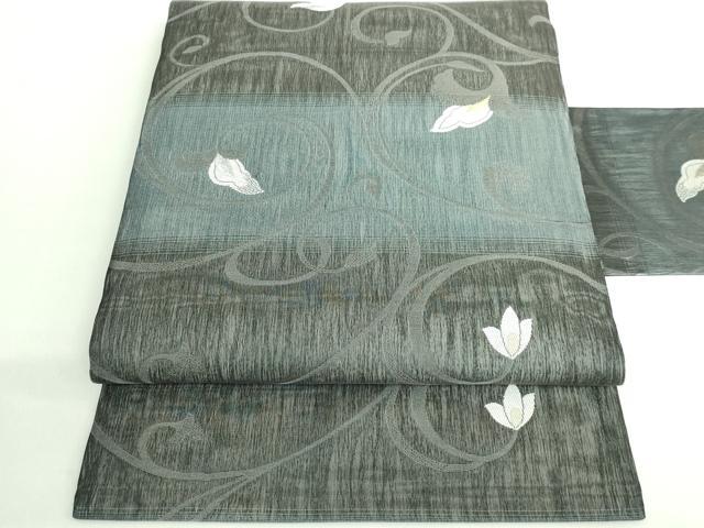 平和屋着物●極上 九寸名古屋帯 スリーシーズン帯 花唐草 金銀糸 逸品 DZAB2890kh6