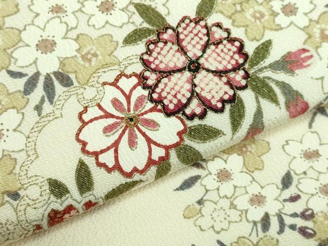 平和屋着物●極上 つけ帯 雪輪舞桜 金彩 縮緬地 逸品 DZAB2892kh6