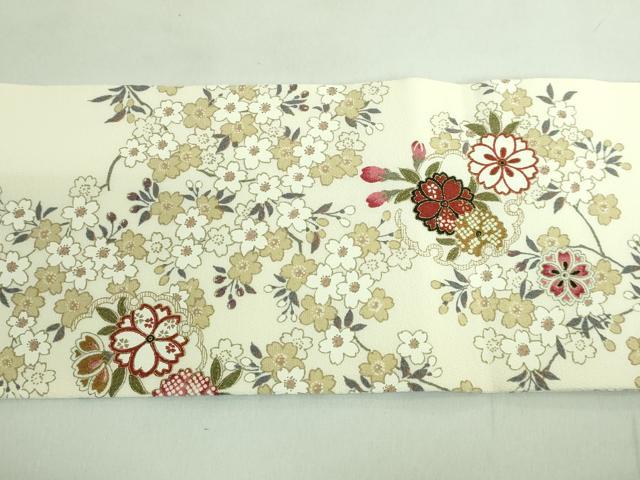 平和屋着物●極上 つけ帯 雪輪舞桜 金彩 縮緬地 逸品 DZAB2892kh6