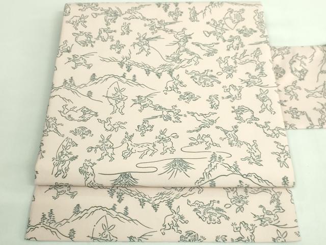 平和屋着物●極上 九寸名古屋帯 鳥獣戯画 色 逸品 未使用 DZAB2903kh6