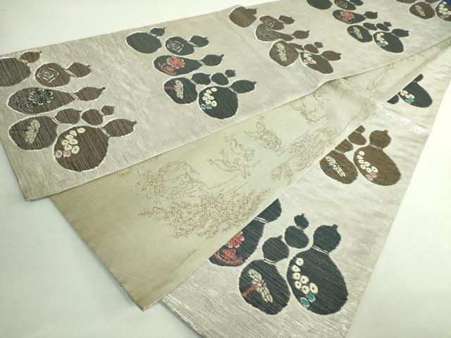 平和屋着物●極上 西陣 鷹匠謹製 両面 六通柄袋帯 瓢箪花文 鳥獣戯画 金銀糸 逸品 DZAB2905kh6