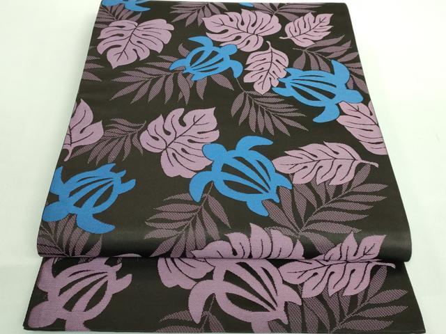 平和屋着物●極上 全通柄袋帯 ウミガメ 憲法黒茶色地 逸品 DZAB2946kh6