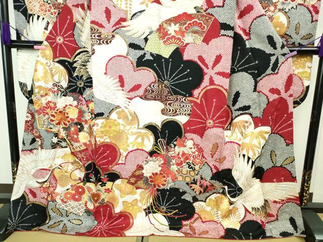平和屋着物●極上 振袖 駒刺繍 飛鶴松花文 金彩 逸品 未使用 DZAB2958kh6