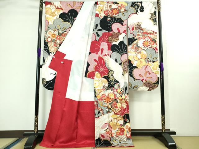 平和屋着物●極上 振袖 駒刺繍 飛鶴松花文 金彩 逸品 未使用 DZAB2958kh6