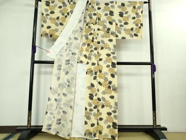 平和屋本店▽極上 銀座 志ま亀 小紋 単衣 紫陽花 女郎花色地 たとう紙付き 逸品 未使用 DZAB2961kh6