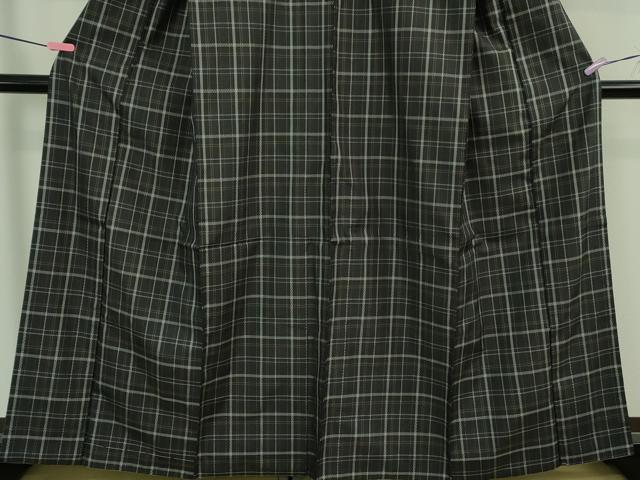 平和屋本店●極上 紬 市松綾織 格子 黒地 逸品 未使用 DZAB2967kh6