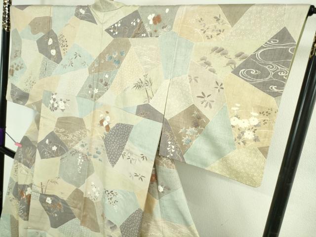 平和屋本店●極上 創業460年・千總 訪問着 本場結城紬地 刺繍 切嵌四季花文 逸品 DZAB2978kh6
