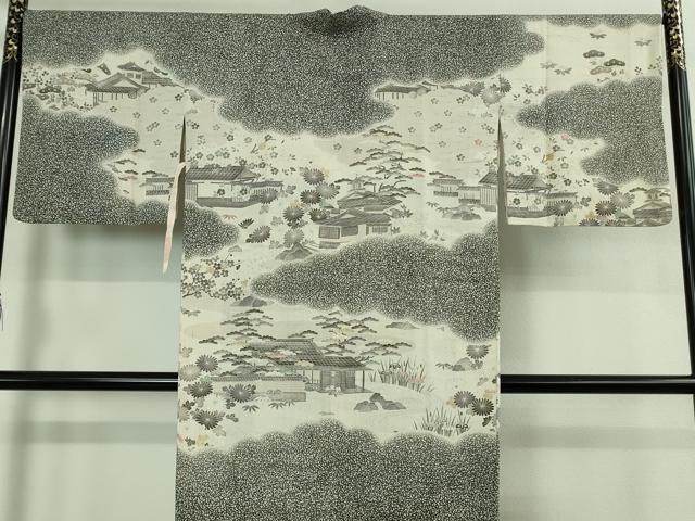 平和屋着物#極上 染織の名門 しょうざん 生紬 道中着 ロング丈 御所解文 逸品 DZAB2979kh6