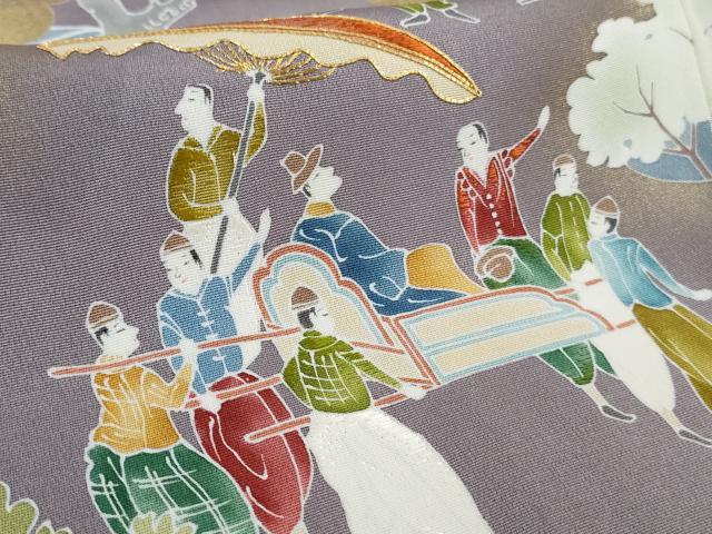 平和屋本店●極上 創業460年・千總 色留袖 駒刺繍 南蛮船 人物文 浅紫色地 金彩 逸品 DZAB2985kh6