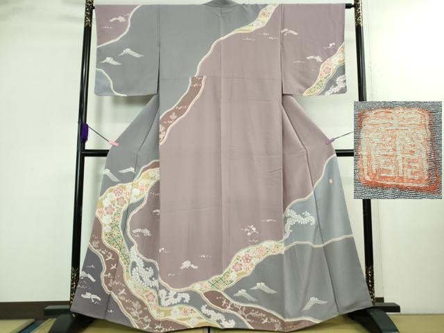 平和屋着物●極上 十日町 名門 滝泰謹製 訪問着 道長飛鶴文 暈し染め 金彩 逸品 未使用 DZAB2986kh6