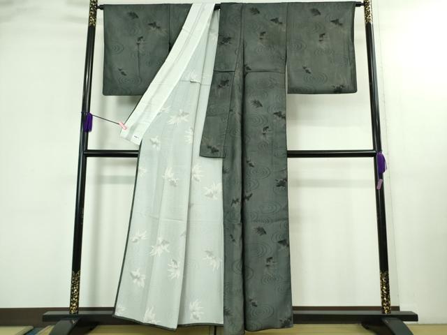平和屋本店▽極上 小紋 無双 紗×絽 金魚 黒地 逸品 DZAB2988kh6