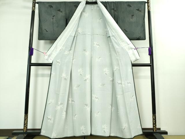 平和屋本店▽極上 小紋 無双 紗×絽 金魚 黒地 逸品 DZAB2988kh6
