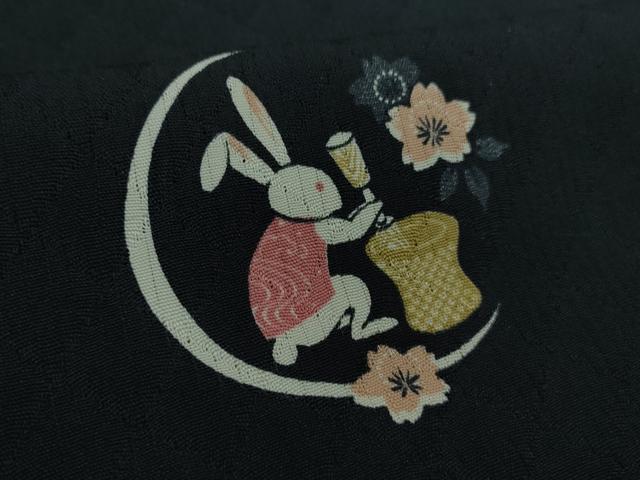 平和屋着物*極上 夏物 小紋 網目菱紋紗 十五夜 兎 うさぎ 餅つき 舞桜 濃藍色地 逸品 DZAB2993kh6