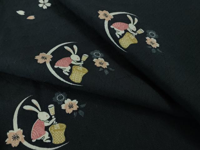 平和屋着物*極上 夏物 小紋 網目菱紋紗 十五夜 兎 うさぎ 餅つき 舞桜 濃藍色地 逸品 DZAB2993kh6
