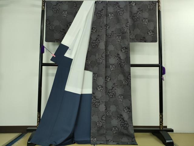 平和屋本店●極上 本塩沢 袷 180亀甲 手織絣 雪輪重ね 酒井織物謹製 証紙付き ロング丈 逸品 未使用 DZAB3004kh6