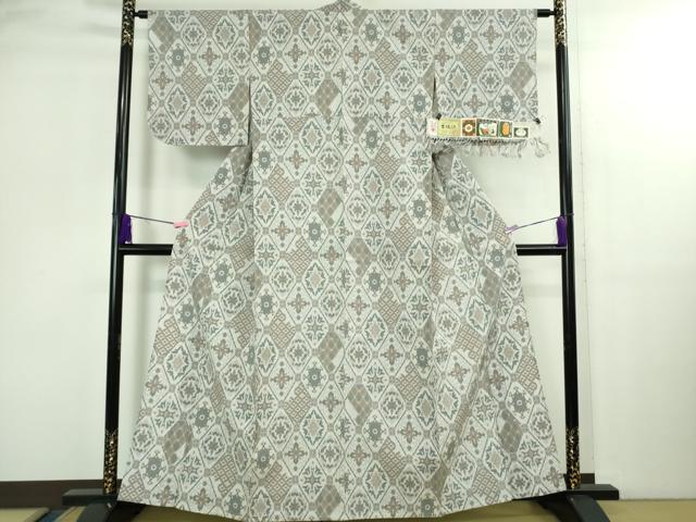平和屋着物▽極上 本塩沢 単衣 名物裂菱文 証紙付き 逸品 未使用 DZAB3005kh6