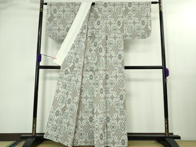 平和屋着物▽極上 本塩沢 単衣 名物裂菱文 証紙付き 逸品 未使用 DZAB3005kh6