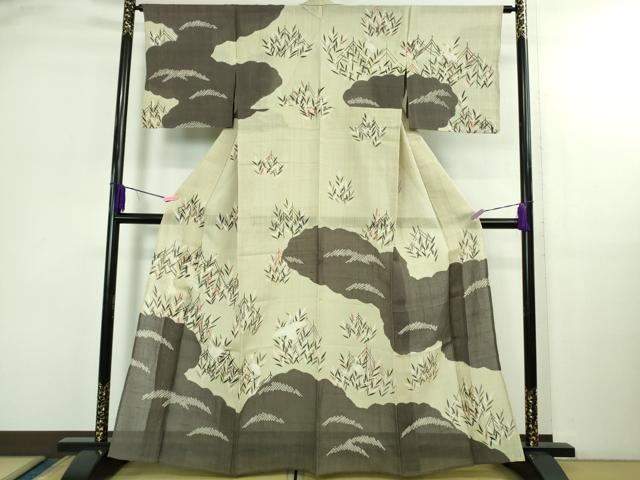 平和屋本店*極上 夏物 染織の名門 しょうざん 生紬 訪問着 駒刺繍 絞り 白鷺 雲取草葉文 金彩 逸品 DZAB3010kh6