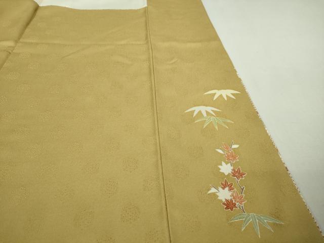 平和屋着物●極上 訪問着 駒刺繍 笹竹吉祥花文 芥子色地 金彩 逸品 DZAB3016kh6