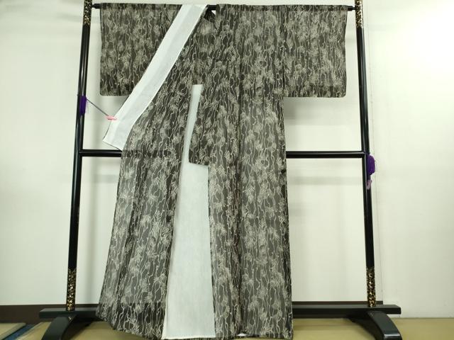 平和屋着物*極上 夏物 絹芭蕉 京小紋 葉間道 黒紅色地 反端付き 逸品 未使用 DZAB3020kh6