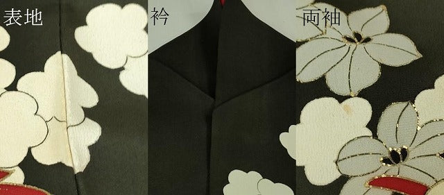 平和屋本店●極上 アンティーク 大正ロマン 訪問着 中国三大刺繍 相良刺繍 乱菊 黒地 金彩 逸品 DZAB3025kh6