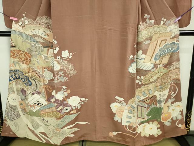 平和屋着物●極上 アンティーク 大正ロマン 振袖 駒刺繍 几帳花文 逸品 DZAB3026kh6
