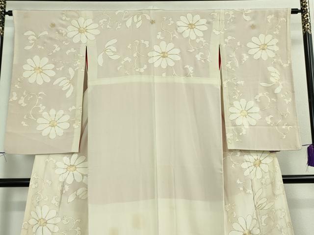 平和屋本店●極上 アンティーク 大正ロマン 訪問着 駒刺繍 花唐草文 金糸 逸品 DZAB3029kh6