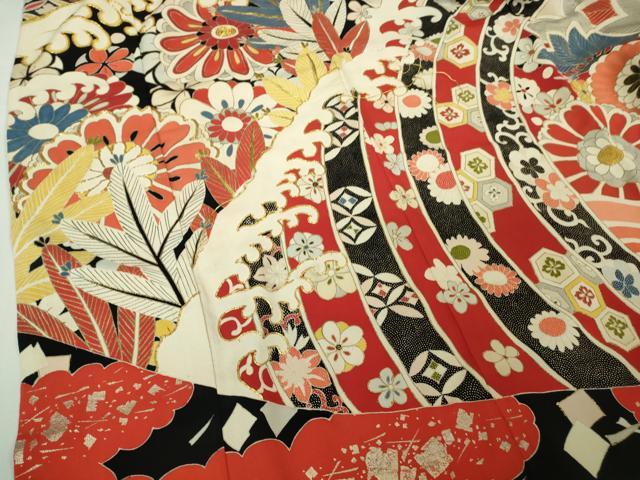 平和屋本店●極上 アンティーク 大正ロマン 振袖 駒刺繍 立波花松文 金彩 逸品 DZAB3031kh6
