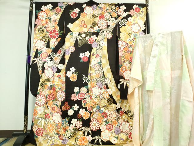 平和屋本店○極上 振袖・長襦袢(無双仕立て・半衿刺繍)セット 駒刺繍