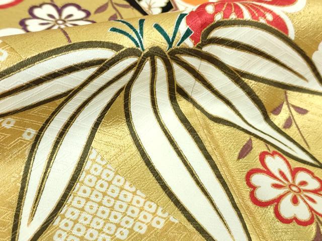 平和屋本店●極上 振袖・長襦袢(無双仕立て・半衿刺繍)セット 駒刺繍 鬘帯花文 黒紅色地 金彩 京都きもの友禅扱い 逸品 DZAB3034kh6