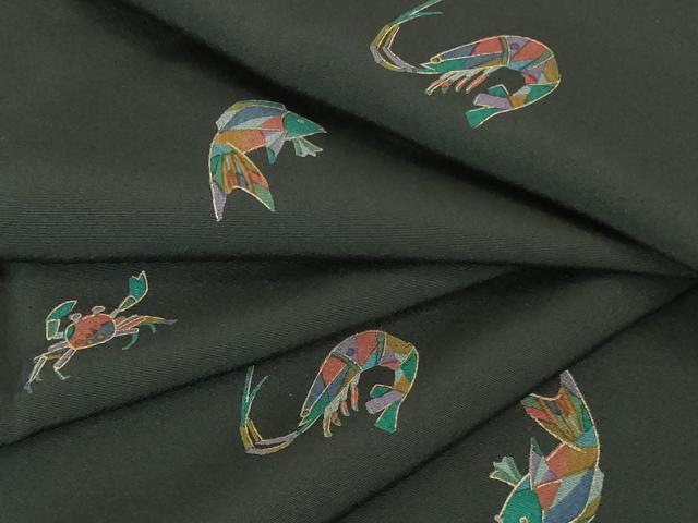 平和屋着物●極上 伝統工芸品 民芸草木 小紋 海老 蟹 魚 黒地 金彩 反端付き 逸品 DZAB3038kh6